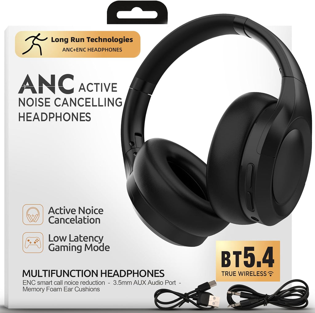 Active Noise Cancelling Headphones, Bluetooth Over Ear, Hi-Fi Stereo,100H Playback Time, High-Resolution Audio, Water