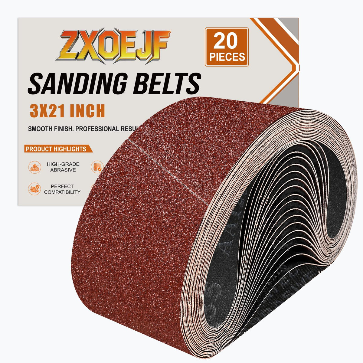 ZXOEJF 3 x 21 Inch Sanding Belts, 20 Pcs 180 Grits Sander Paper
