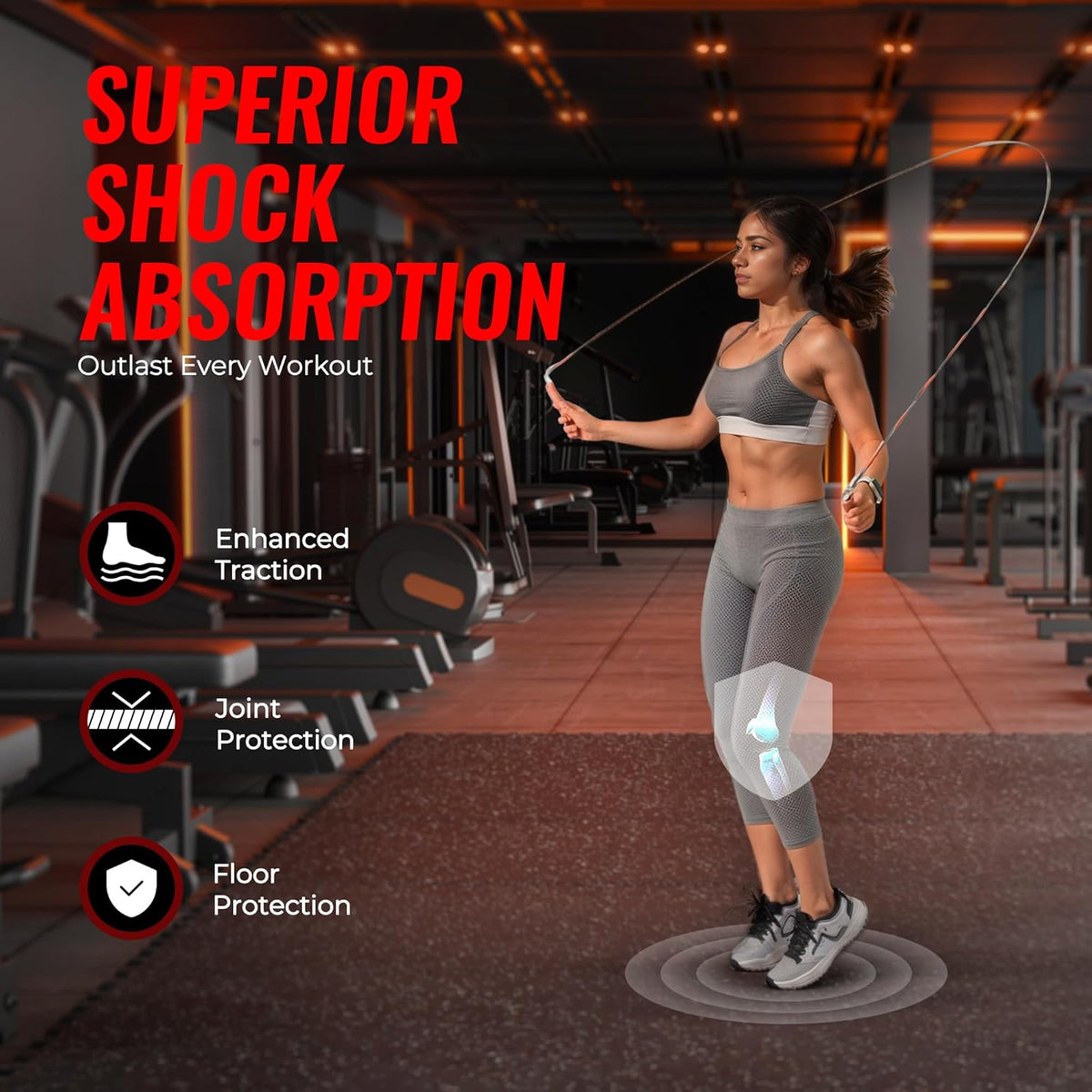 0.79'' Extra-Thick Exercise Equipment Mats, 12 Pcs 48 Sq Ft Rubber Top Floor Tiles with High Density EVA Foam