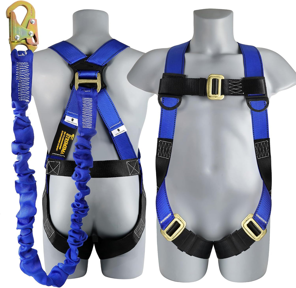 TRSMIMA Safety Harness Fall Protection - Full Body Construction Roofing Harness Kit Attached 6 ft Lanyard ANSI | Full