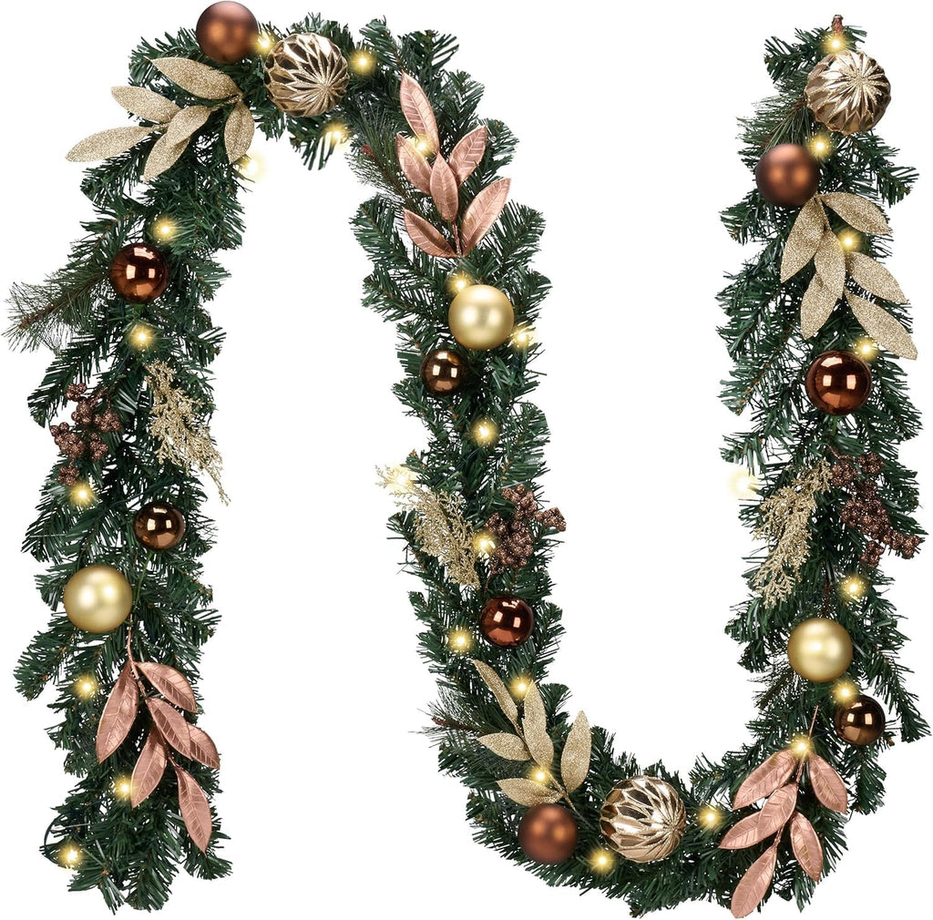 9 Ft Pre-Lit Christmas Garland with Lights for Mantle