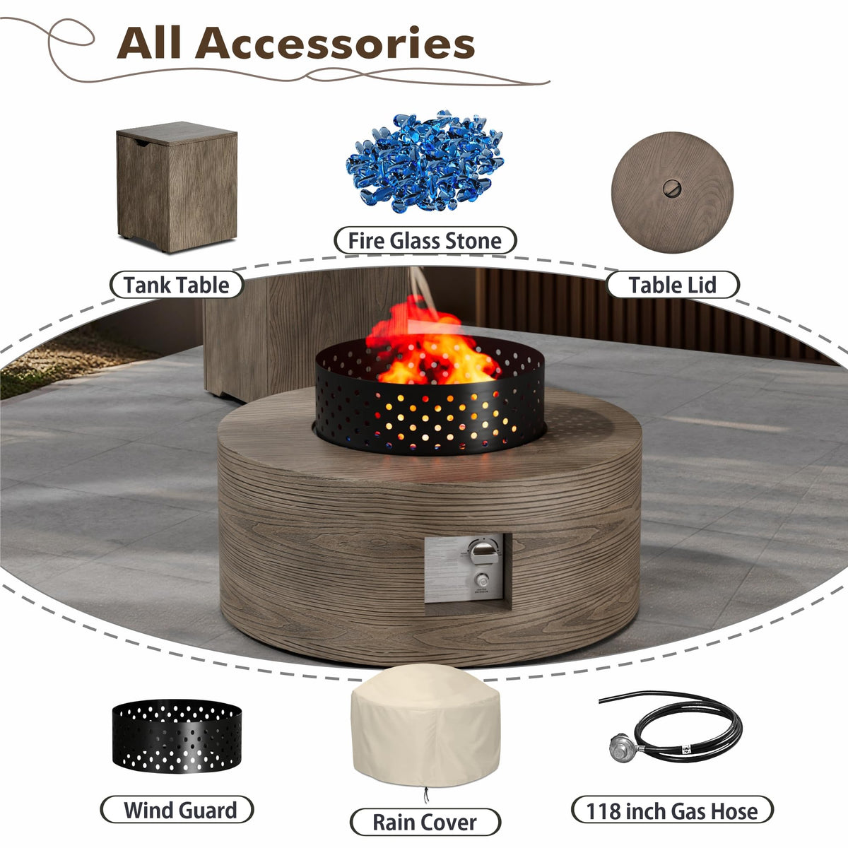 30" Round Outdoor Propane Fire Pit Table Firepit Table for Outside Patio