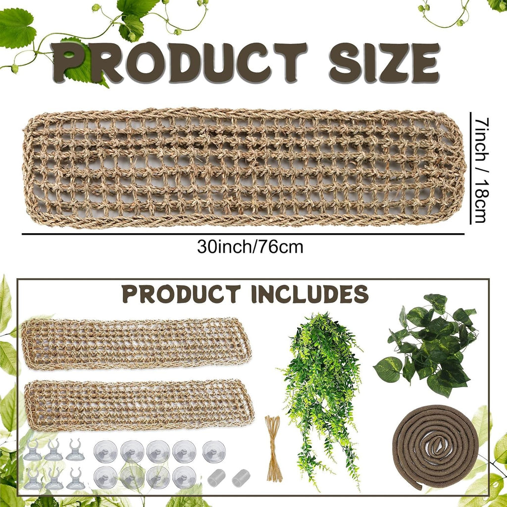 2 Pack Large Bearded Dragon Hammock,30"x7"Lizard Climbing Lounger,Natural Seagrass Reptile Hammocks Tank Accessories