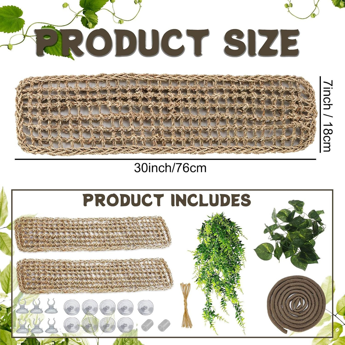 2 Pack Large Bearded Dragon Hammock,30"x7"Lizard Climbing Lounger,Natural Seagrass Reptile Hammocks Tank Accessories