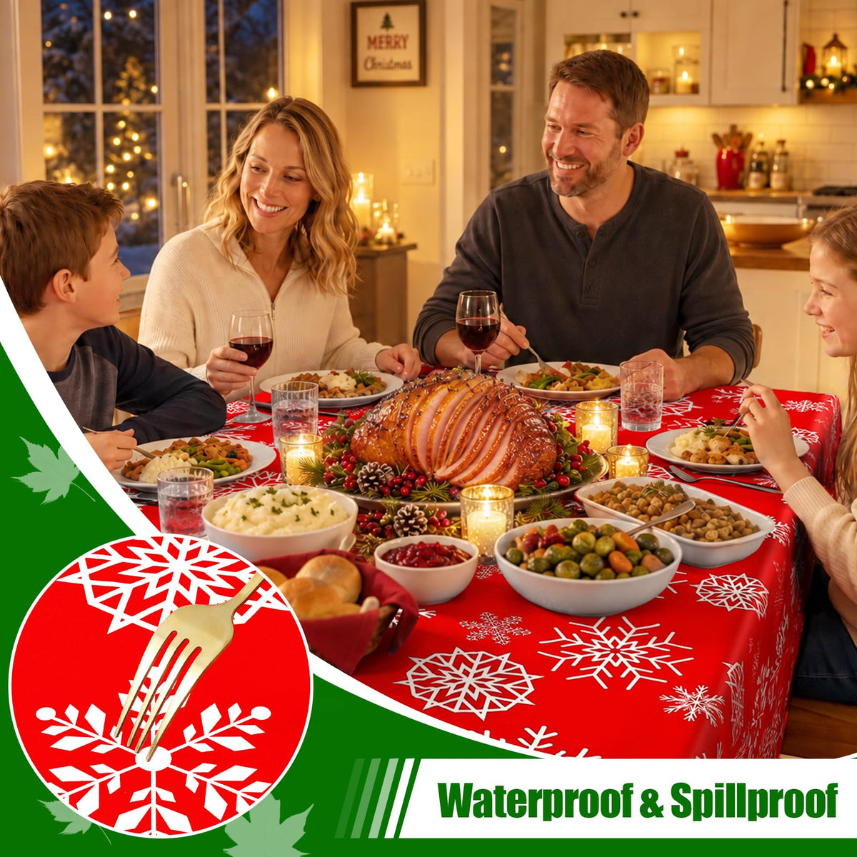 Christmas Table Cloth, Flannel Backed Vinyl Tablecloth, 60"x84"