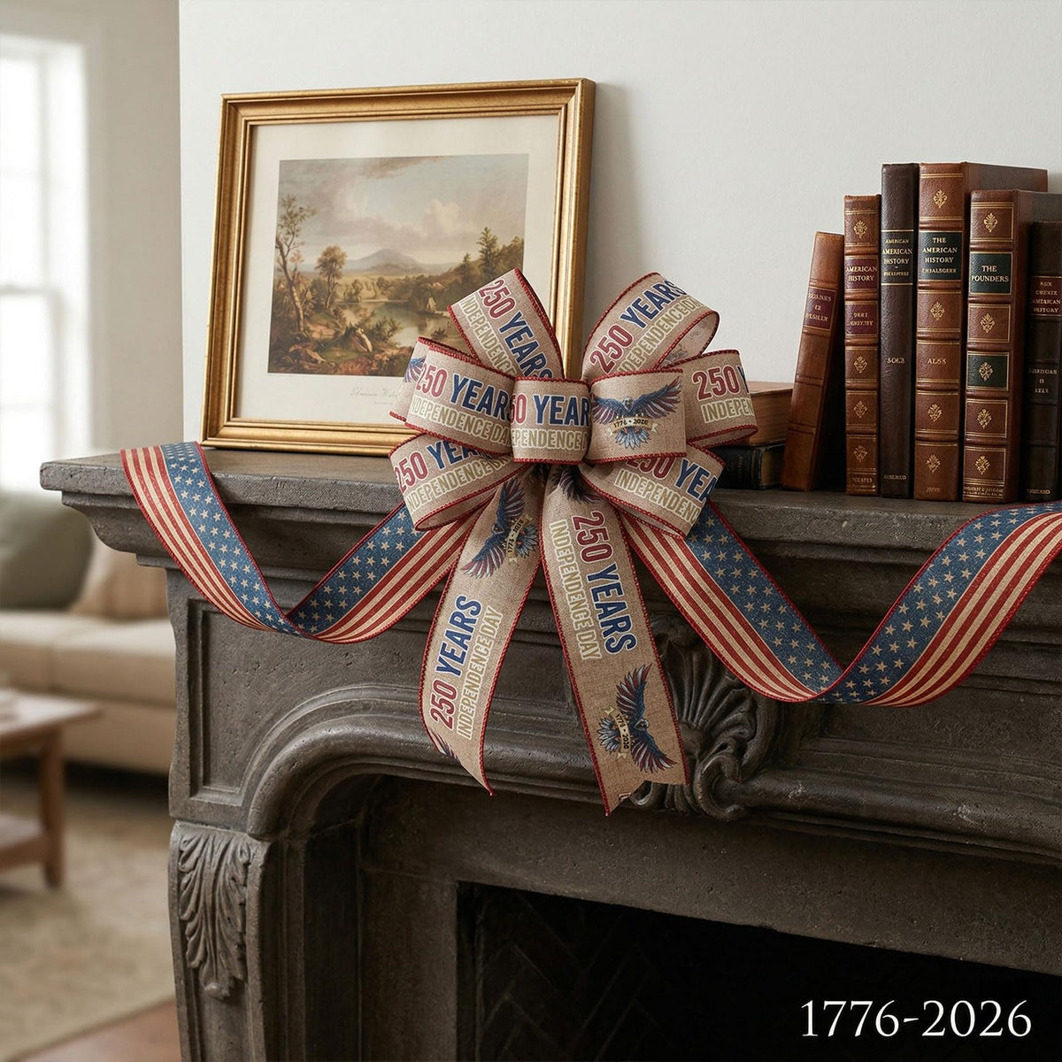 2 Rolls USA 250th Anniversary Ribbons for Wreath Bows Gifts, Red Blue Star Burlap Ribbons Patriotic Ribbon 4th of