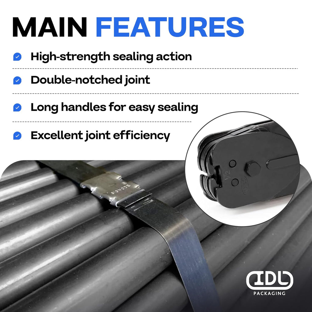 C-3125 Double-Notched Front-Action Sealer/Crimper for 5/8" Steel Strapping – Durable Tool with Long Handle – Good for