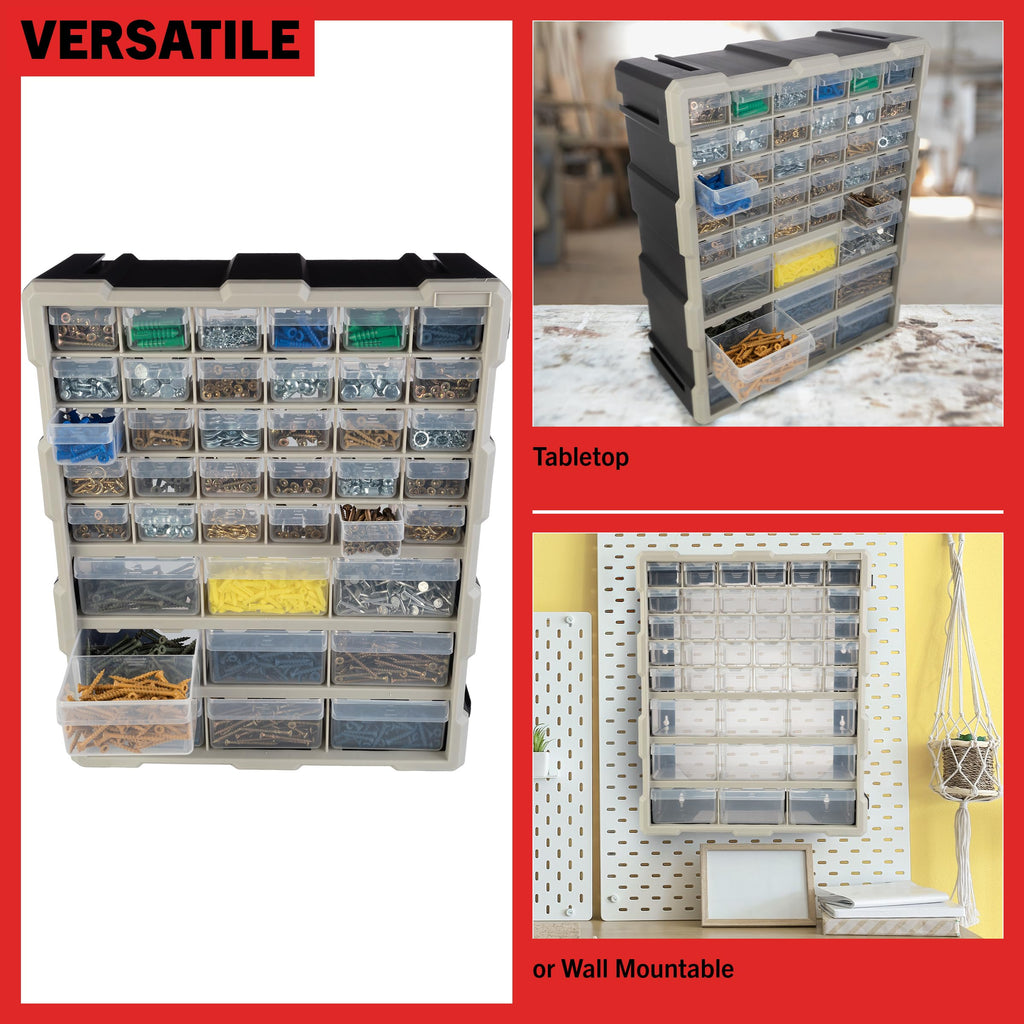 39-Drawer Plastic Small Parts Organizer, Black