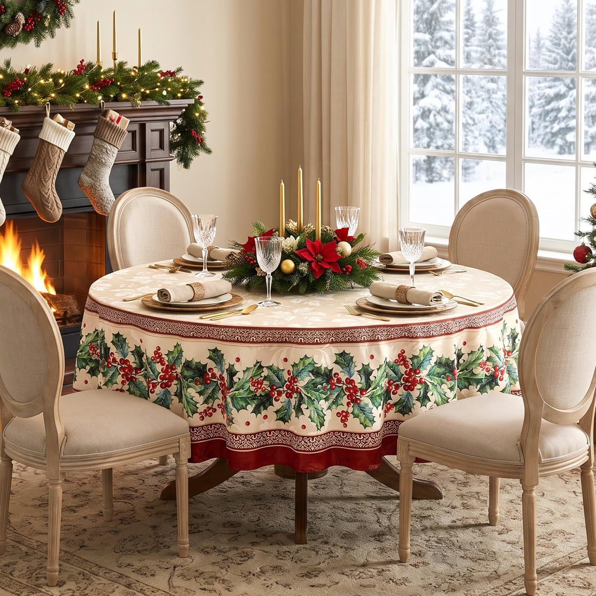 Christmas Jacquard Round Tablecloth, 70 Inch