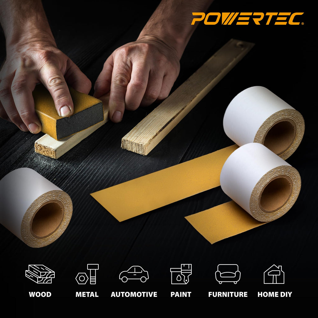 POWERTEC 2-3/4" PSA Sandpaper Roll Set, Total 20 Yards, 80/120/220/320 Grit