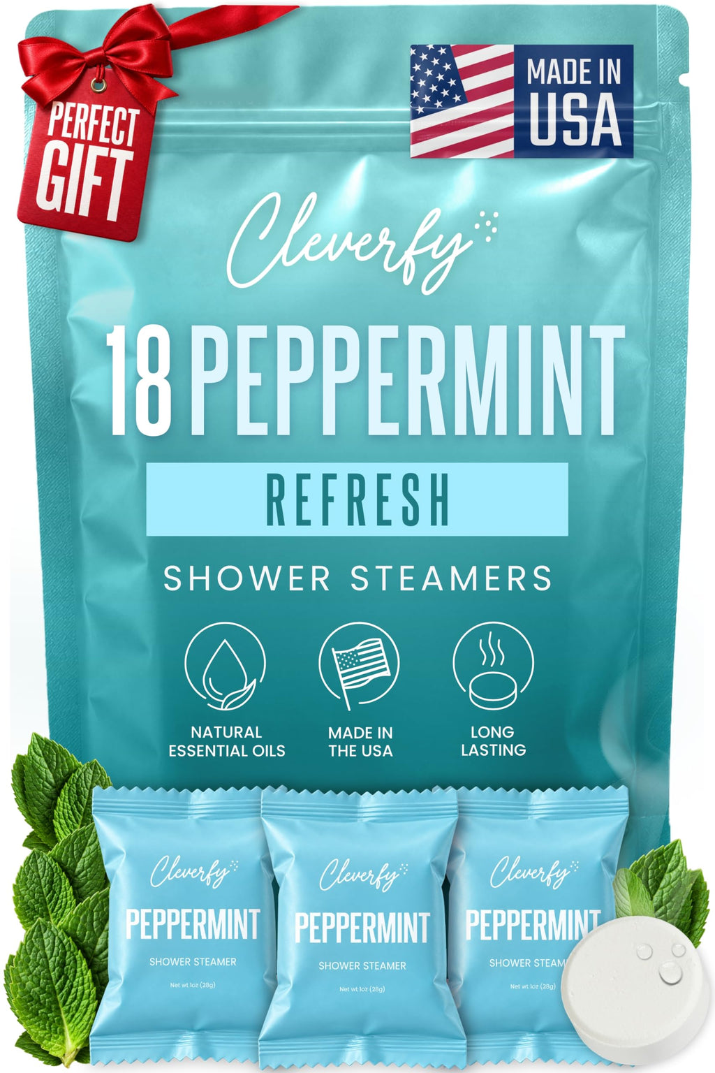 Peppermint Shower Steamers, Aromatherapy Gifts for Men, 18 Tablets