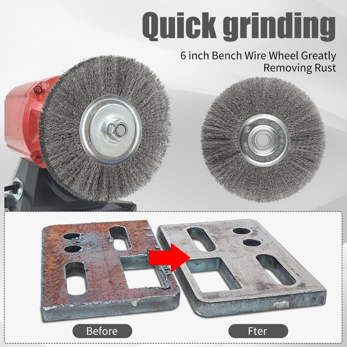 WENORA 8-Inch Wire Wheel for Bench Grinder, 0.012 Carbon Steel Wire, Bench Wire Wheel Brush with 5/8" & 7/8" Arbor Hole, for Removal of Rust, Paint and Scale from Metal