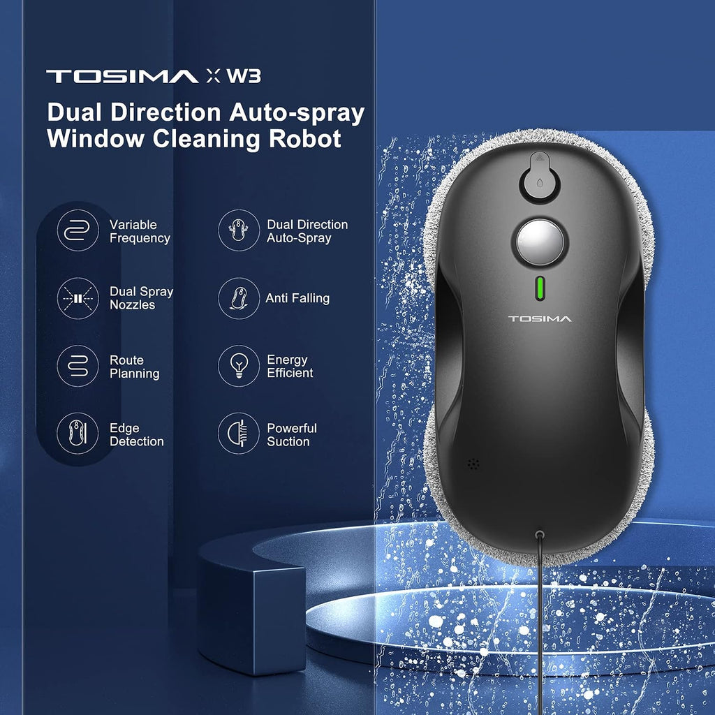 W3 Window Cleaning Robot - Dual Direction Auto-Spray Smart Window Cleaner with Triple Safety System, Smart