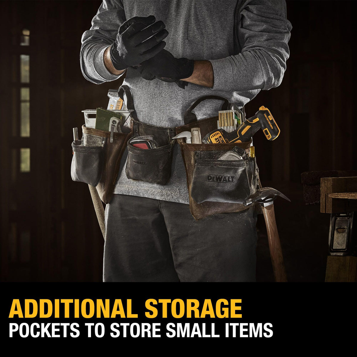 DEWALT Leather Tool Belt, Durable, 11 Pocket Professional Belt (DWST550112)