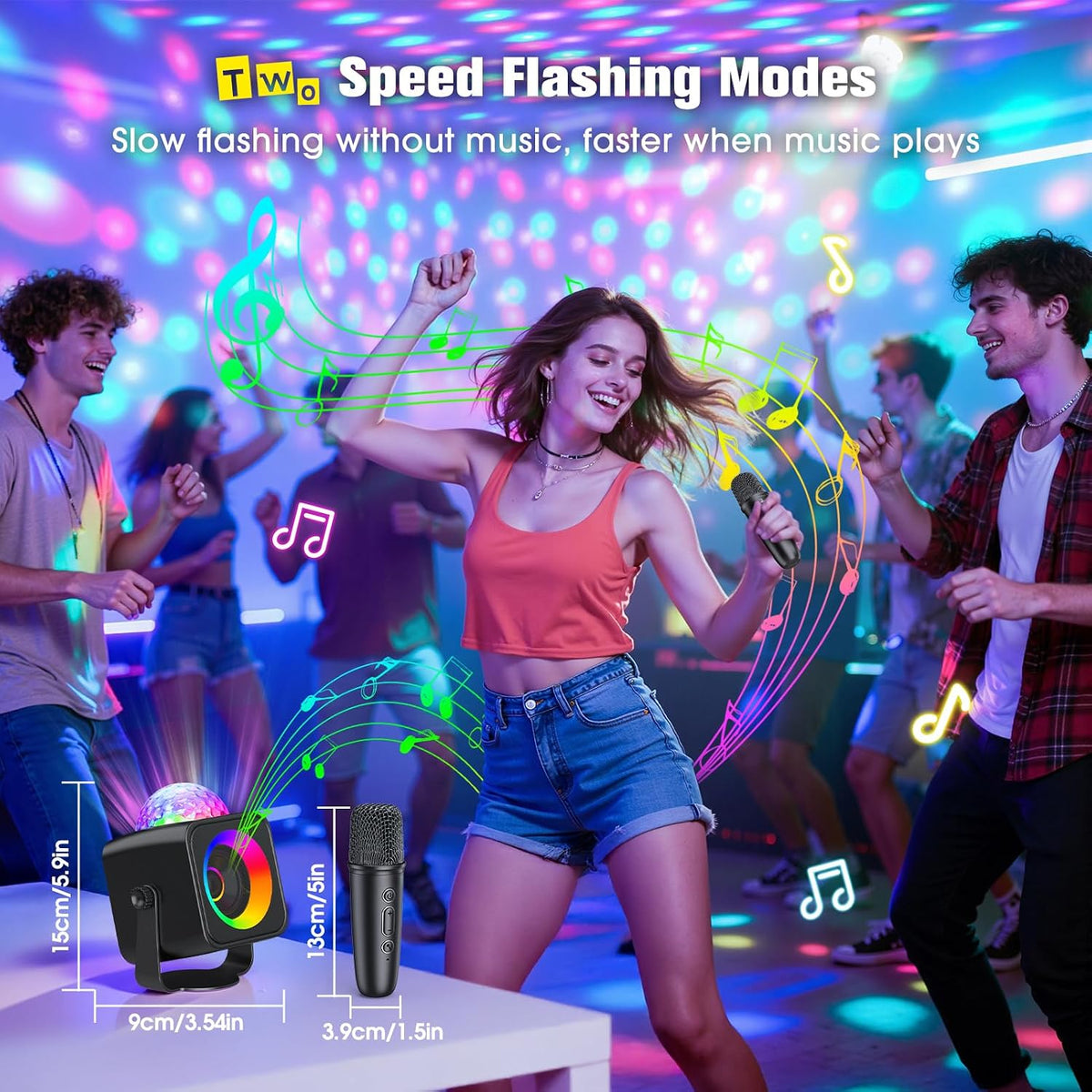 Portable Karaoke Microphone Machine: Bluetooth Karaoke Speaker with Disco Light Wireless Microphones for Adults Kids