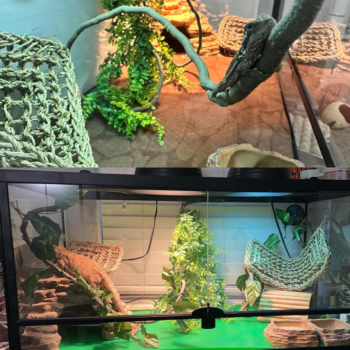 Bearded Dragon Tank Hammock,Natural Seagrass Reptile Lounger Hammocks Decor Flexible Leaves Jungle Climber Vines