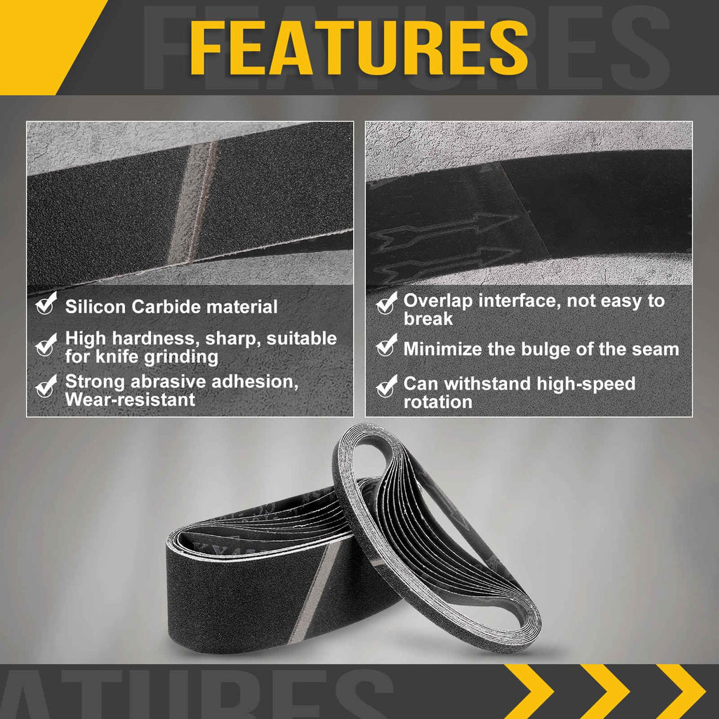 CoCud 4 x 36 Inch Sanding Belt 150 Grit Silicon Carbide 3 Pcs