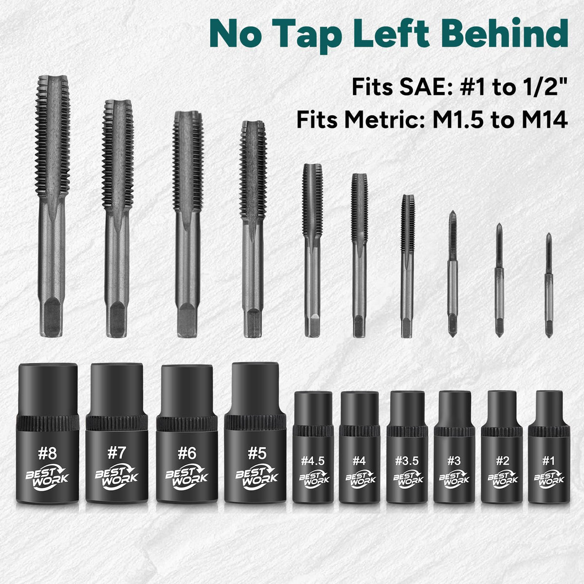 Bestwork 12pcs Magnetic Tap Socket Set, 1/4", 3/8" Square Drive Tap Handle