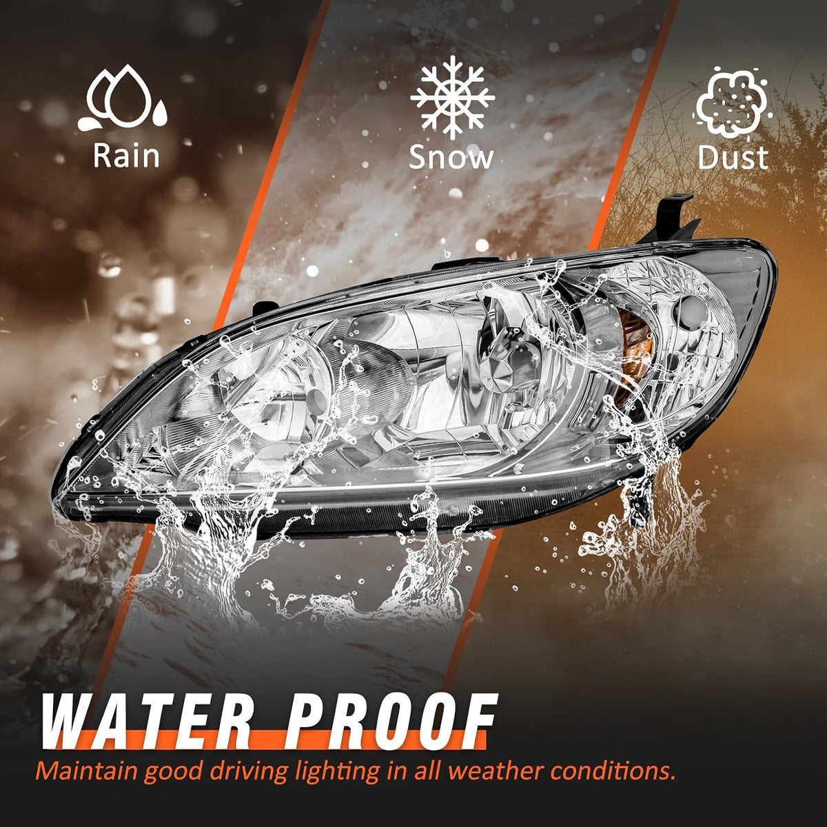 for 2004-2005 Honda Civic Headlights Assembly Chrome Pair