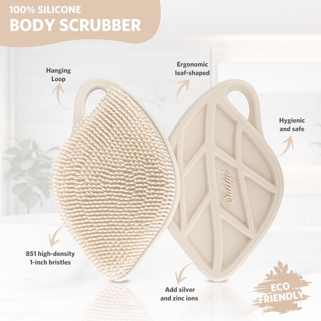 Silicone Body Scrubber, Gentle Exfoliating Body Scrubber for Sensitive Skin, Leaf Shaped Shower Scrubber for Body