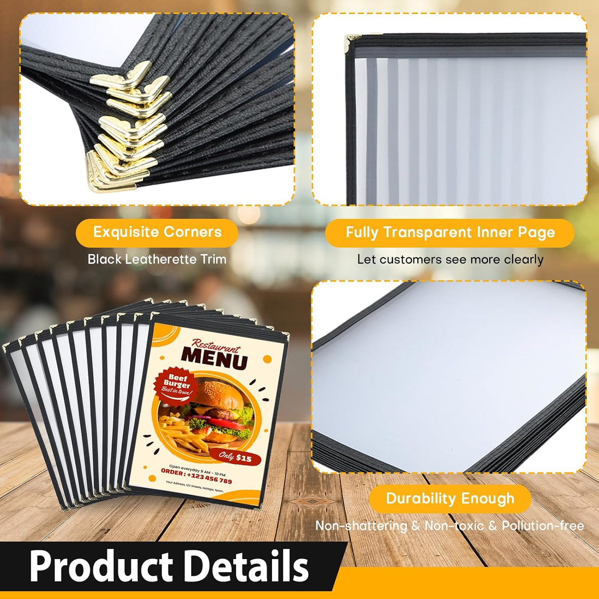 FLKQC 10pcs 1 Page Menu Covers, 2 View 8.5 x 11 Inch Clear PVC Menu Holder