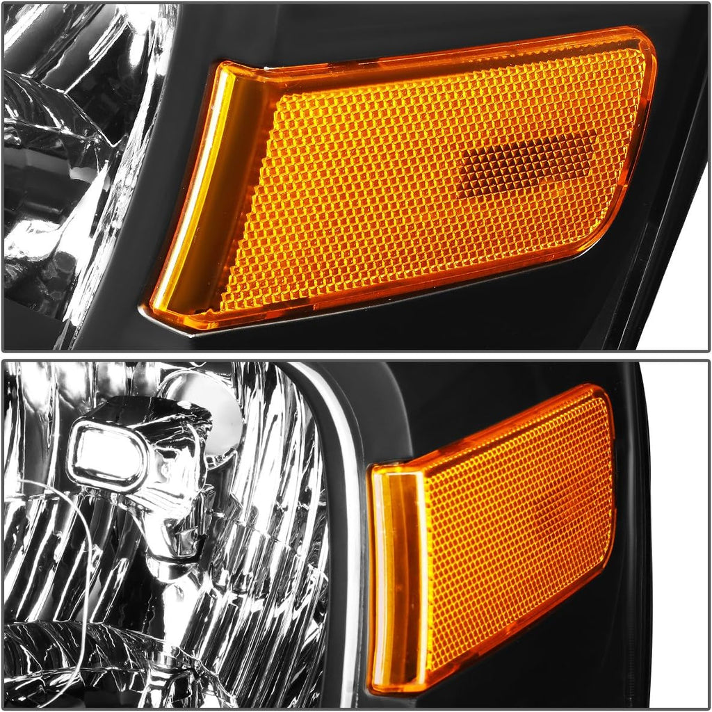 DNA MOTORING HL-OH-FEXP07-BK-AM Black Amber Headlights Compatible with 2007-2014 Expedition, Driver & Passenger Side
