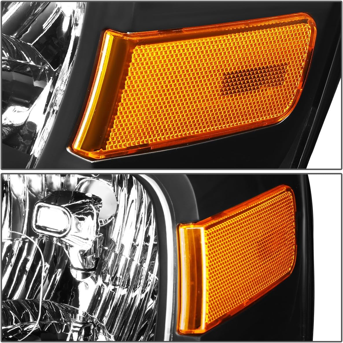 DNA MOTORING HL-OH-FEXP07-BK-AM Black Amber Headlights Compatible with 2007-2014 Expedition, Driver & Passenger Side