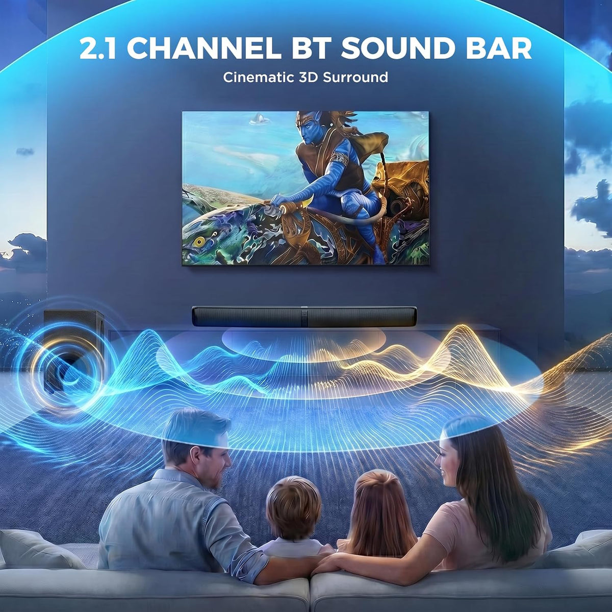 Sound Bar with Subwoofer, Soundbar for TV Speaker Sonicwave 2.1 CH 120W Detachable 2-in-1 Home Audio System with DSP