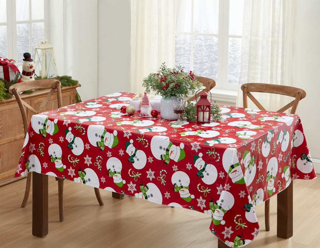Christmas Red Swirling Snowman 52x70 Rectangle Vinyl Tablecloth