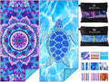 Microfiber Beach Towel with Bag Oversized 71x32 Sand Free 2 Pack | Thin Lightweight Extra Large Towels for Adults