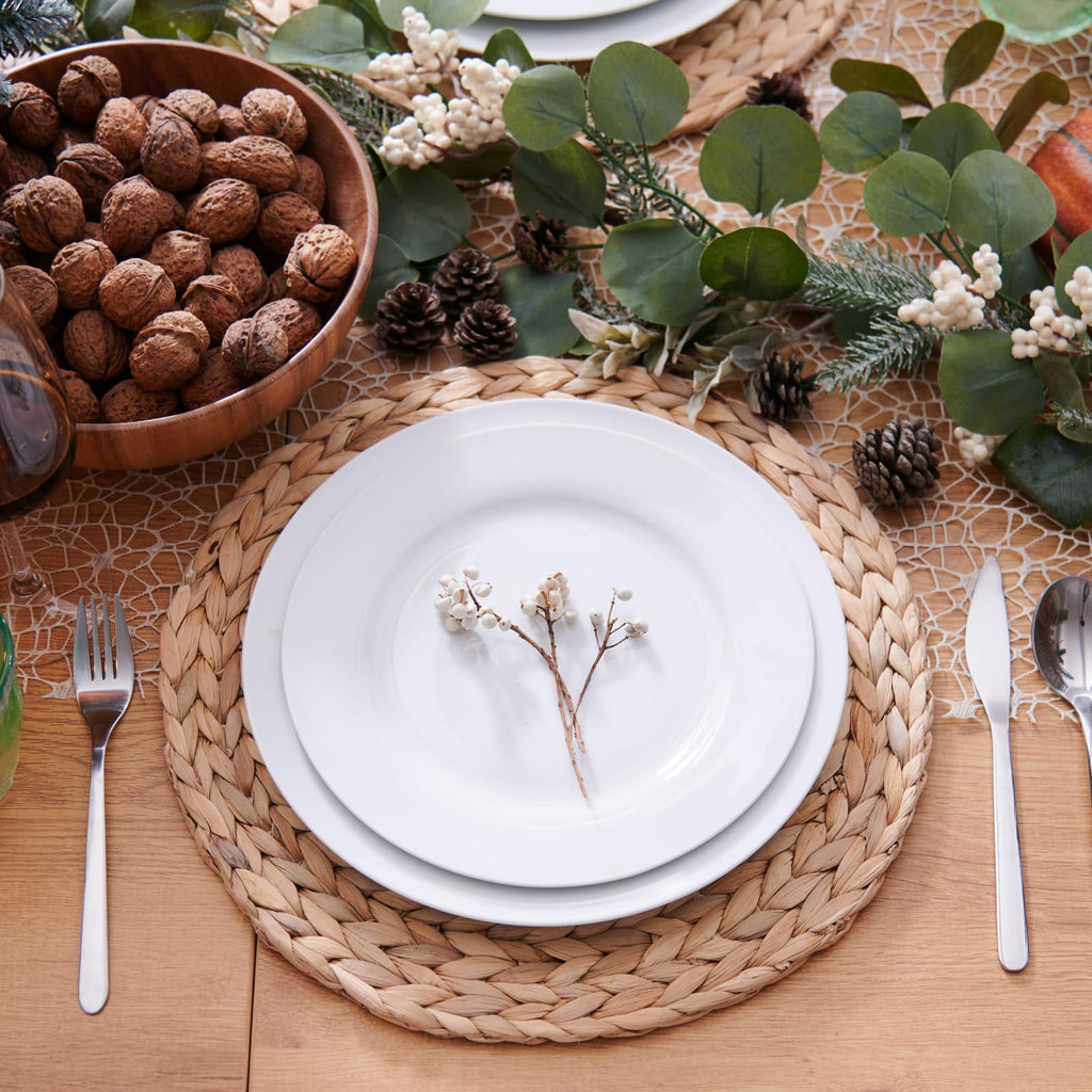 6 Pack, Round Woven Placemats, Natural Water Hyacinth Wicker Place mats, Braided Straw Table Mats, Charger Plates for