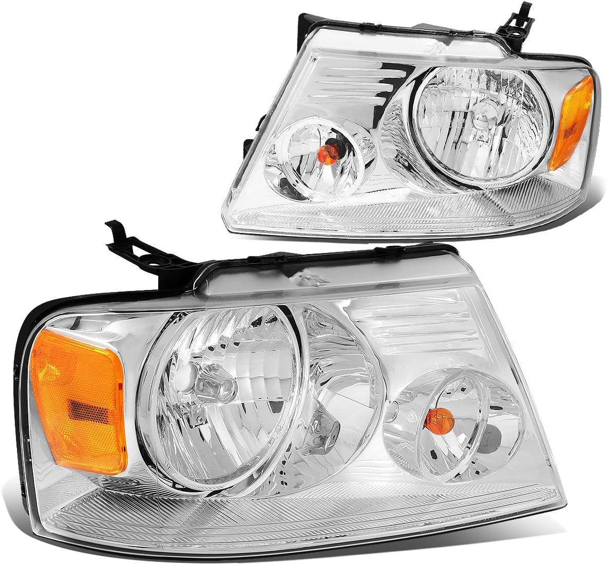DNA MOTORING HL-OH-F1504-CH-AM Chrome Amber Headlights Replacement Compatible with 04-08 F150/06-08 Mark LT