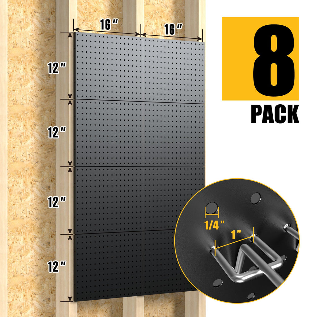 Peg Board, 8 Pack Metal Pegboard Panels with 50 Hooks