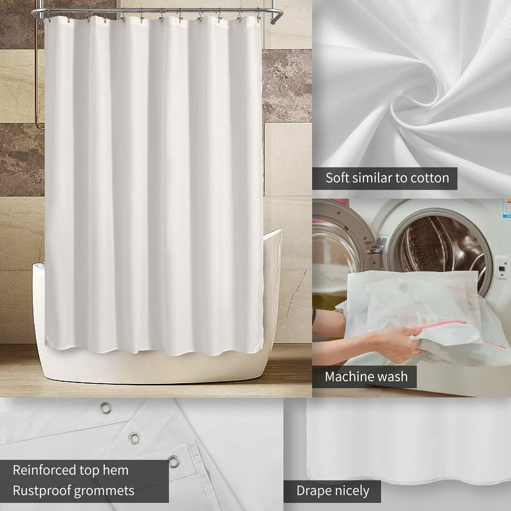 72x78 Long Waterproof Fabric Shower Curtain or Liner White | 2 Magnets, Soft Cloth & Hotel Quality, Machine Washable
