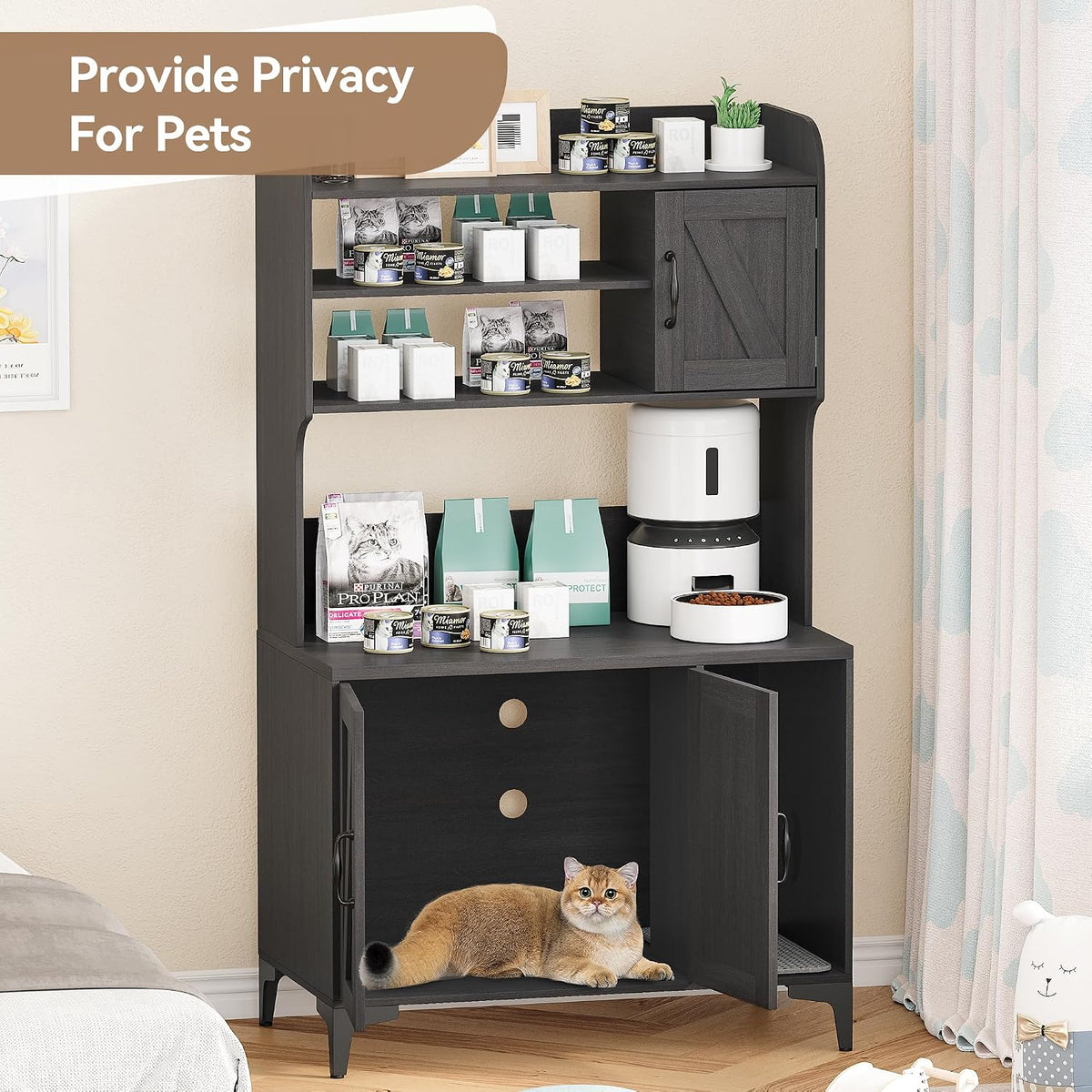 Litter Box Enclosure,51.1 inch Large Cat Litter Box Enclosure Furniture with 4 Layer Storage Shelves,Hidden Litter