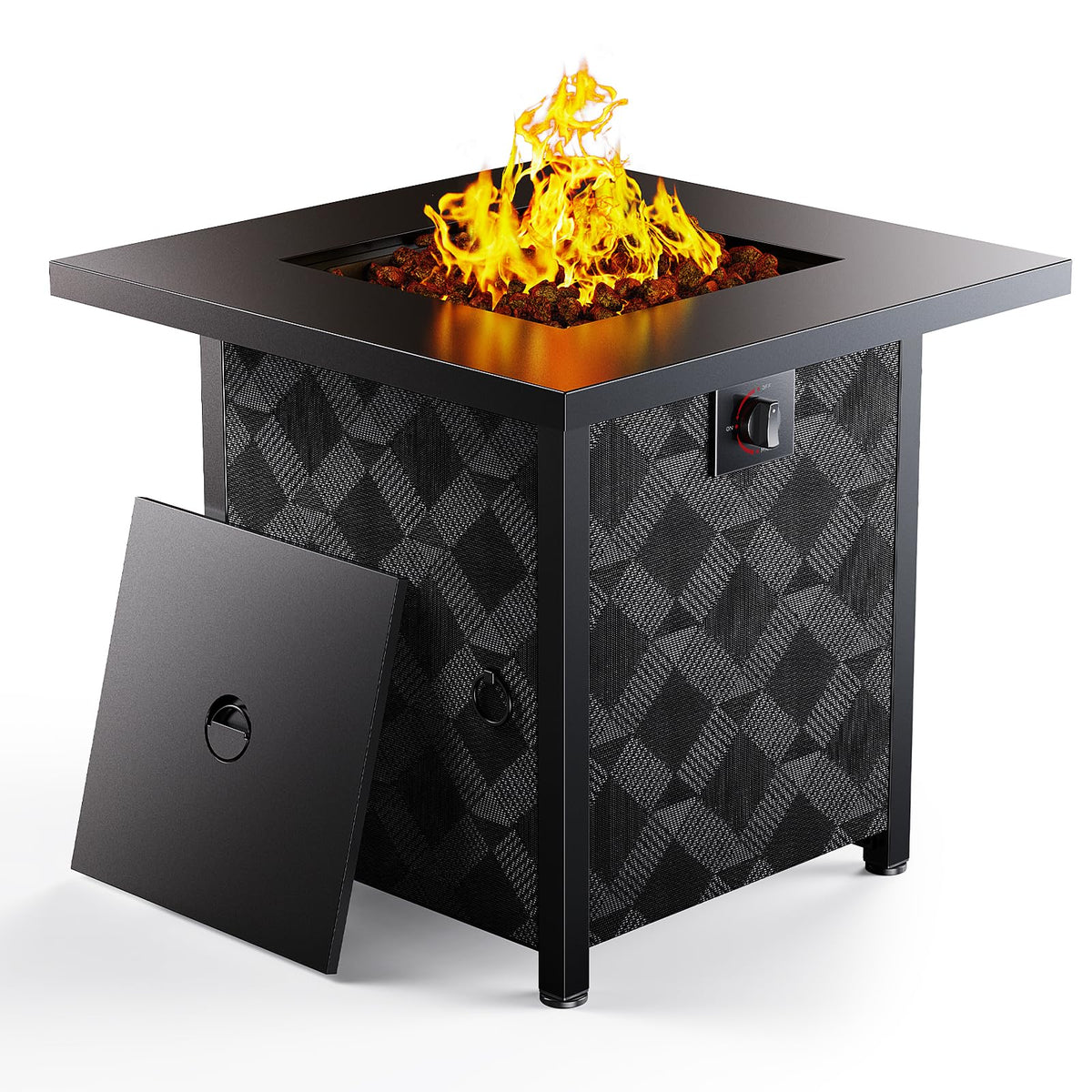 Propane Fire Pits 28″ Outdoor Gas Fire Pit, 50,000 BTU Square Fire Pit Table with Lava Rocks, 2-in-1 Fire Table with