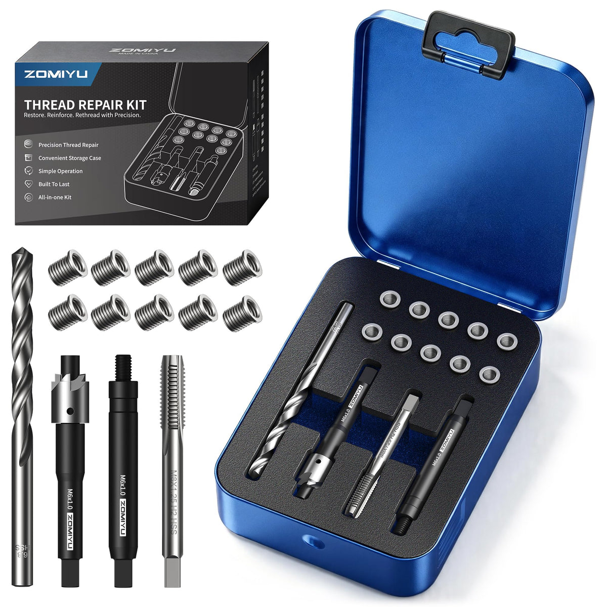 ZOMIYU M6x1.0 Metric Thread Repair Kit, 9.4mm One-Piece Inserts (10PCS)