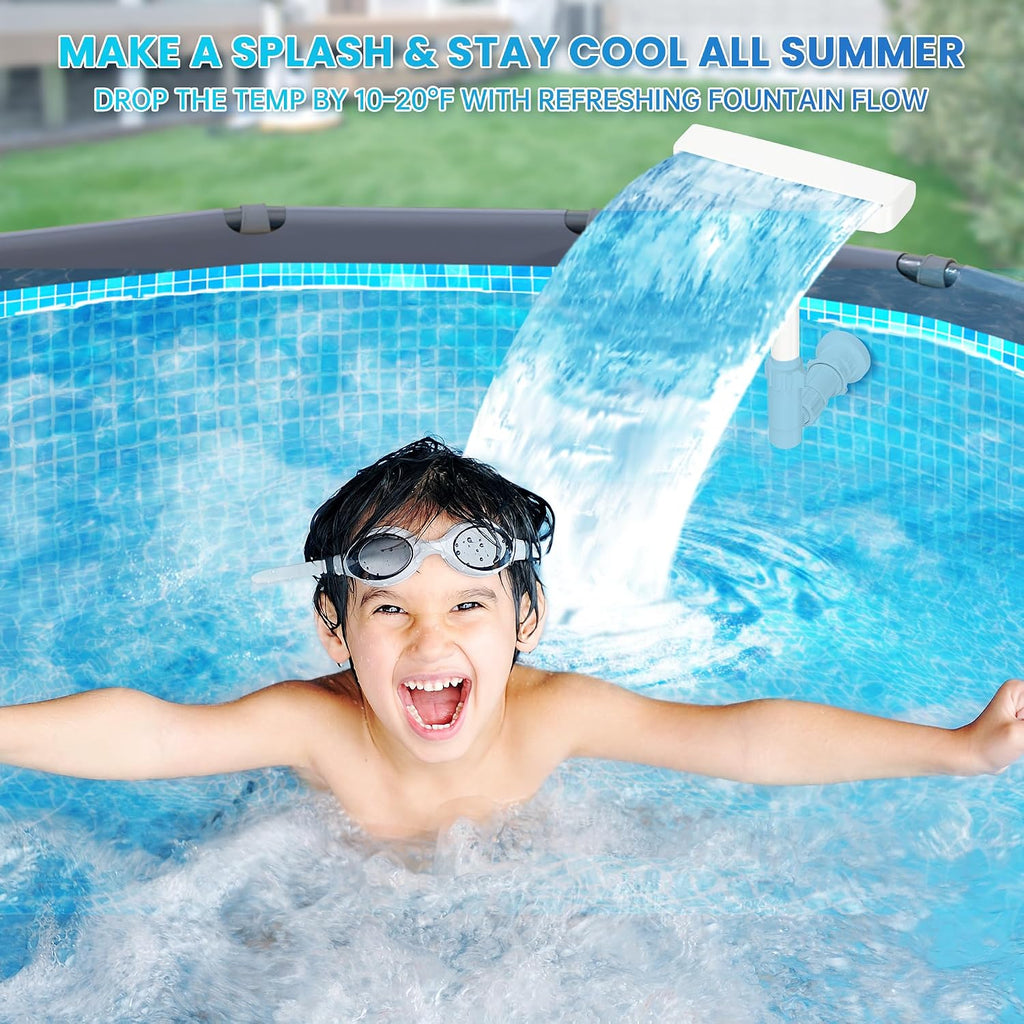 Dual Spray Pool Fountain, 10-20°F Cooler Water for Above/In-Ground Pools, Dual Spray Waterfall Sprinkler Fountain