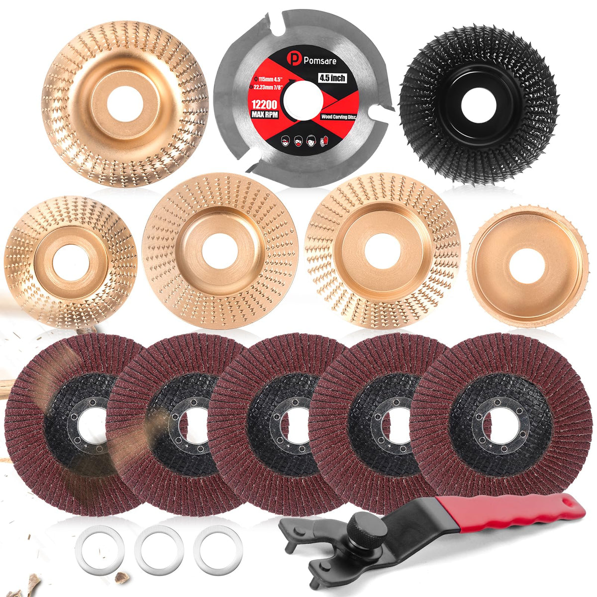 Pomsare 13PCS Wood Carving Disc Set for Angle Grinder, Sanding Wheel