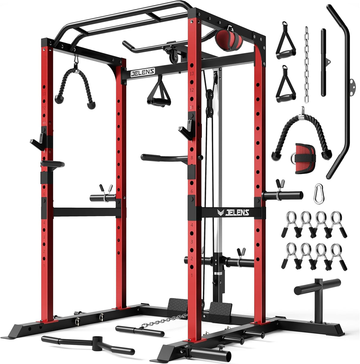 S21 Power Cage, Multi-Function Power Rack with Adjustable Cable Crossover System, 2000LBS Squat Rack for Home Gym