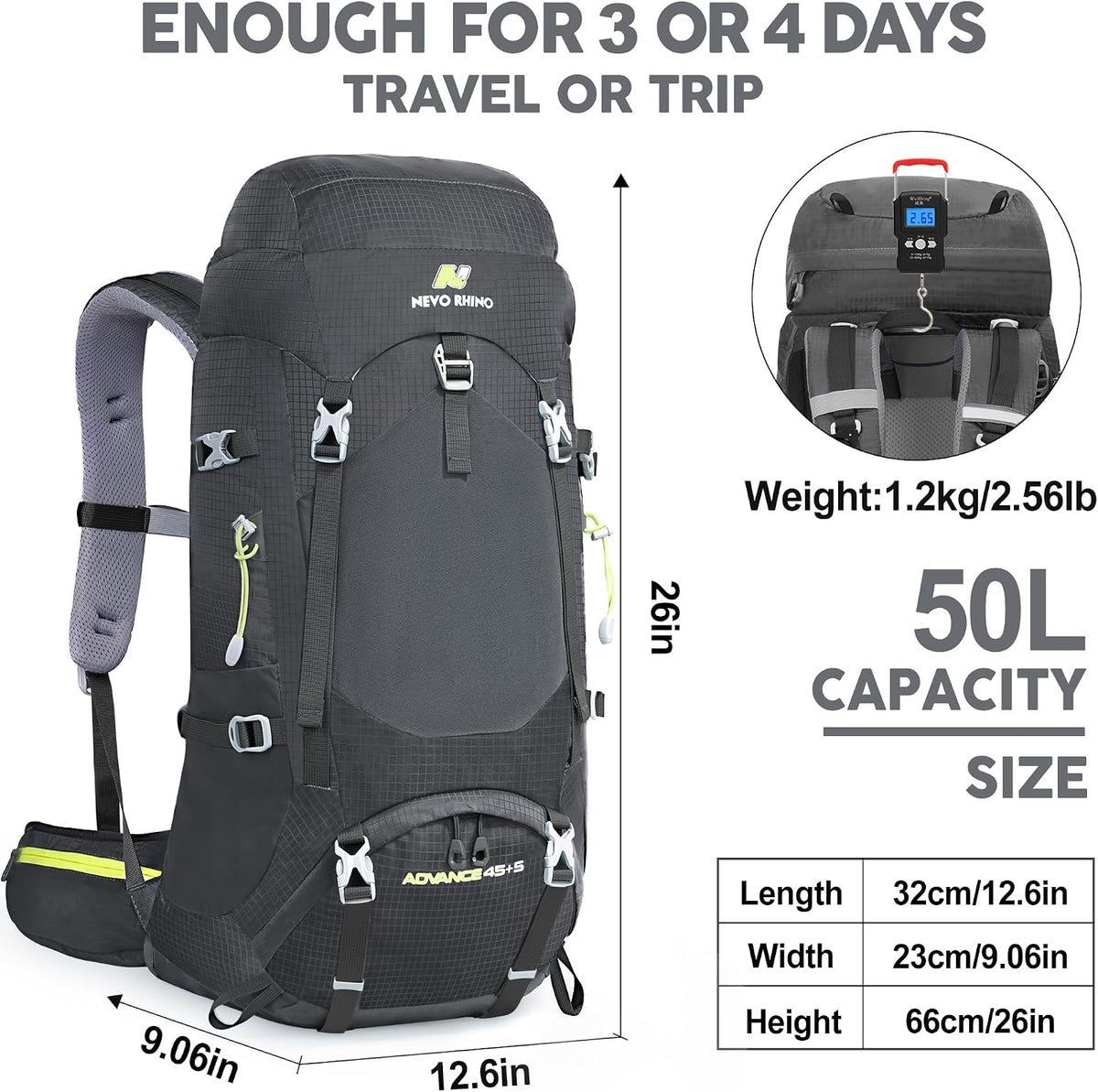 Internal Frame Hiking Backpack 50/60/65/70/80L, Mountain Climbing Camping Backpack Daypack Waterproof Rain Cover