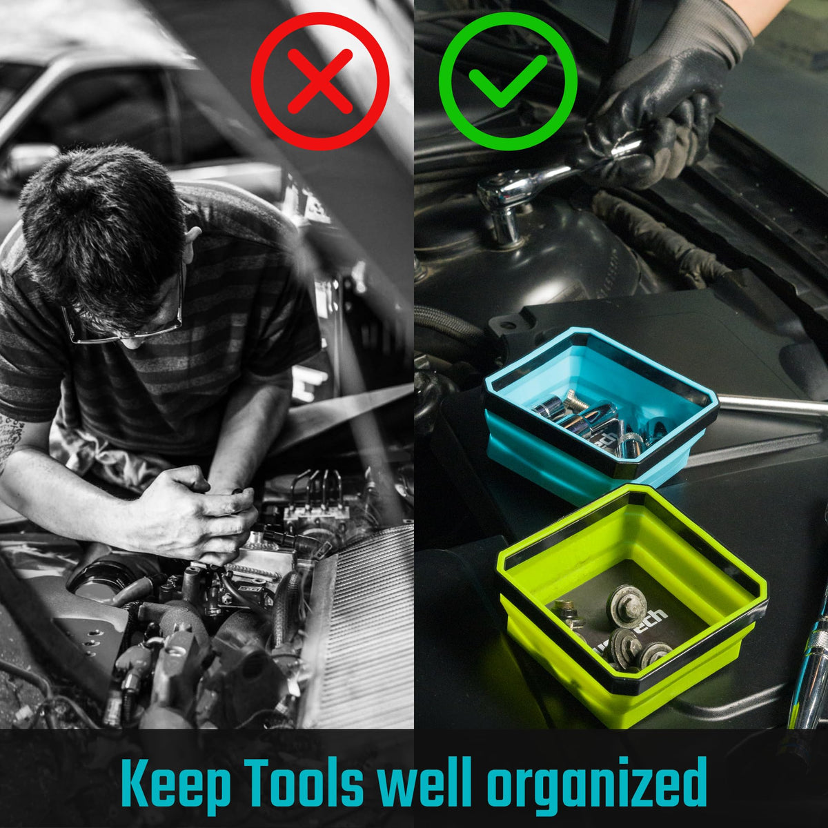 3-Pack Magnetic Foldable Parts Tray Set, Silicone Tool Tray Set