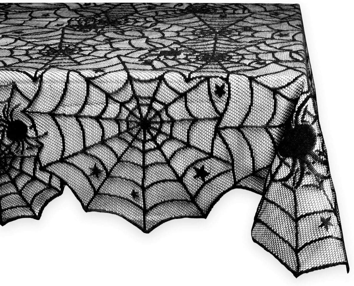 Black Lace Overlay Tabletop Collection Gothic Halloween Decor, Tablecloth, 54x72, Spider Web