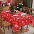 Christmas Red Table Cloth, Snowflake Print, Flannel Backed Vinyl Tablecloth for Rectangle Tables, Waterproof PVC