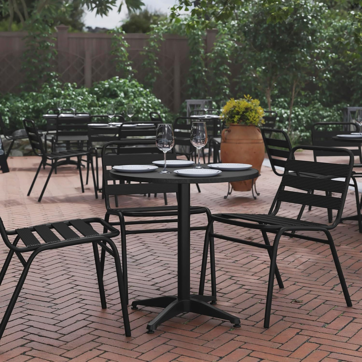 27.5 in Indoor/Outdoor Round Table with Base, Black