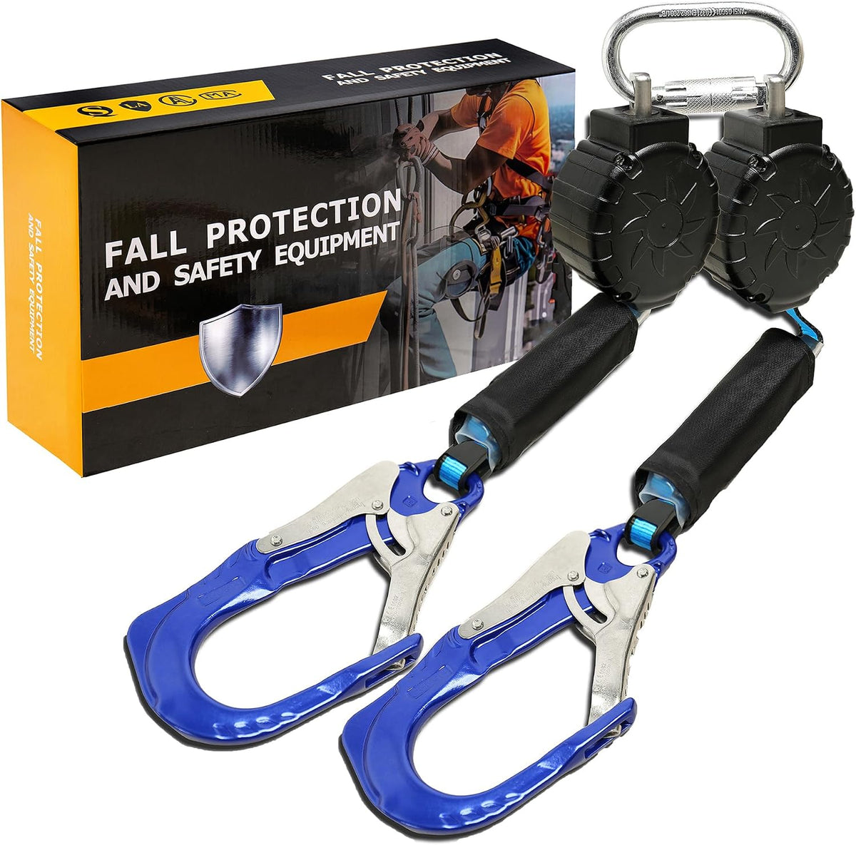 6FT Twin Leg Self Retracting Lifeline Fall Protection Retractable Lanyard | Lightweight Webbing, Shock Absorbing