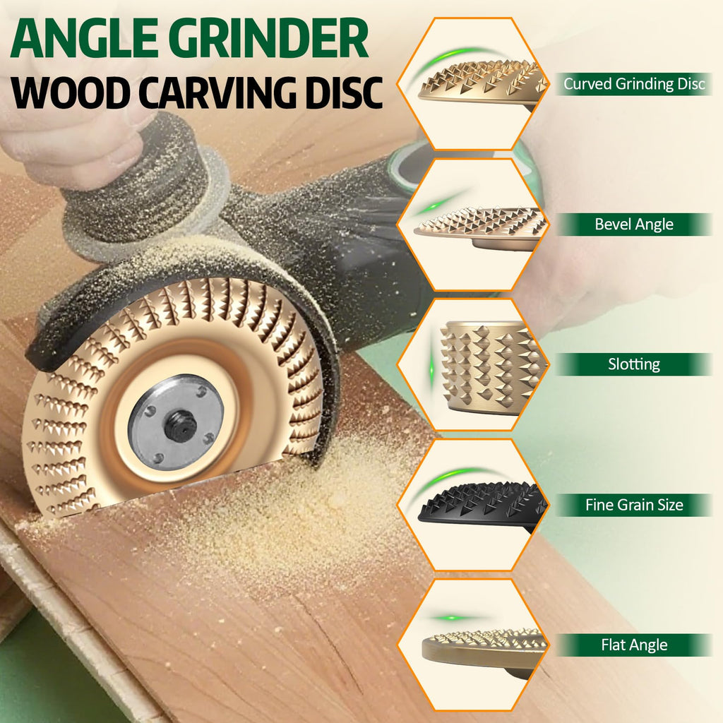 5-Piece Wood Carving Disc Set, Fits 4", 4-1/2" & 5" Angle Grinders
