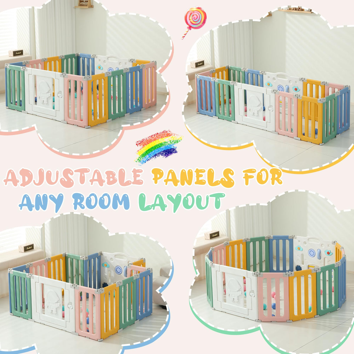 14-Panel Modular Foldable Baby Playpen & Safety Activity Yard (Astronaut Edition) with Locking Walk-Through Gate for Infants & Toddlers
