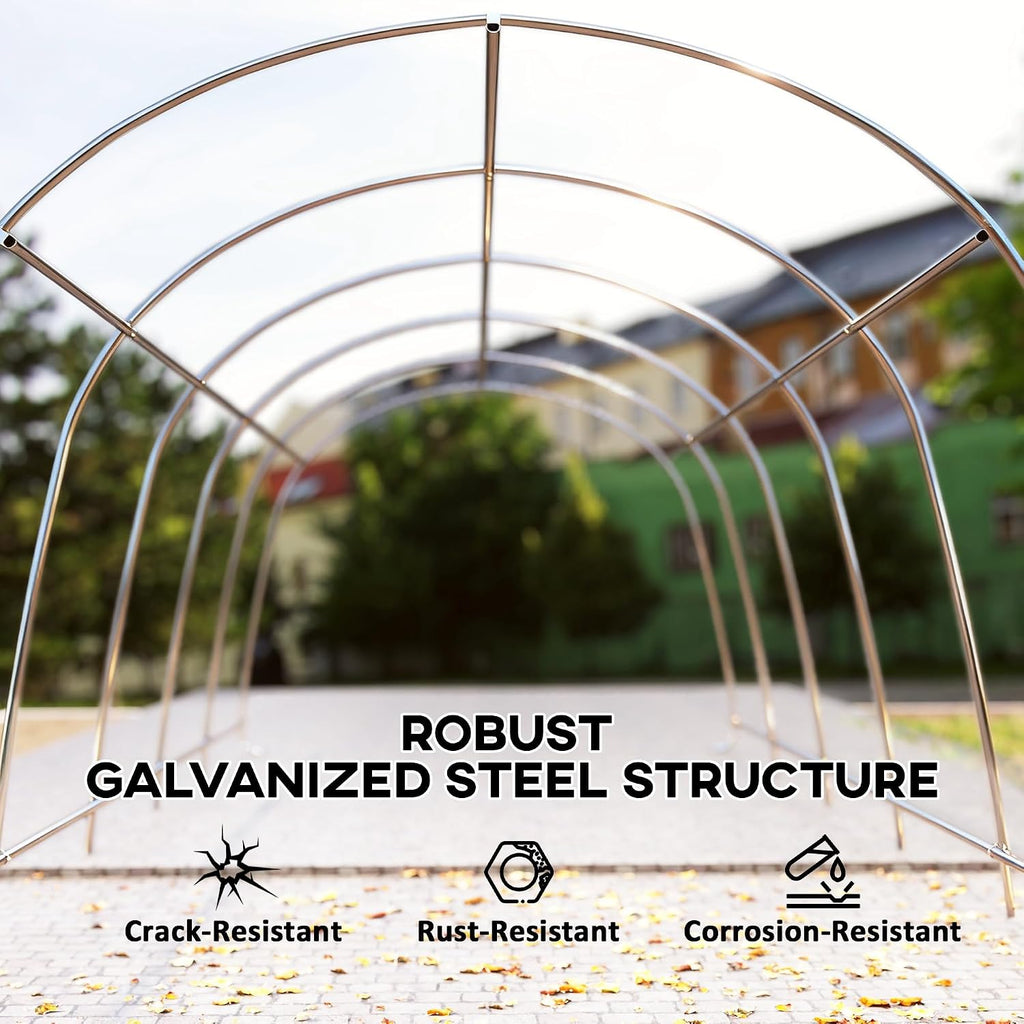12' x 23.6' Heavy Duty Carport Portable Garage UPF50+ Beige | Car Canopy Tent, Galvanized Frame, Large Roll-Up Door