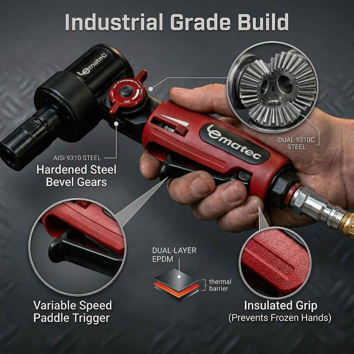Pneumatic Die Grinder, Adjustable 90 Degree Air Angle Tool | 20000 RPM, swivel head, 1/4 collet, metal grinding